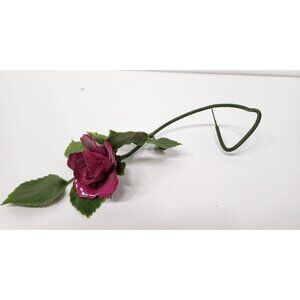 Vintage Metal Pink Rose On Stem Artificial Flower Single Bud Home Decor Display